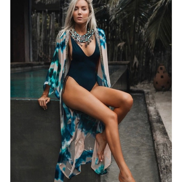 Suki So Kimono Blue Peach - Picture 1 of 9